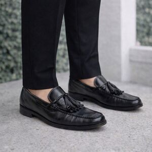 Allen Edmonds Loafer Men 9.5 Black Alton Slip On Tassel Black Leather And Preppy